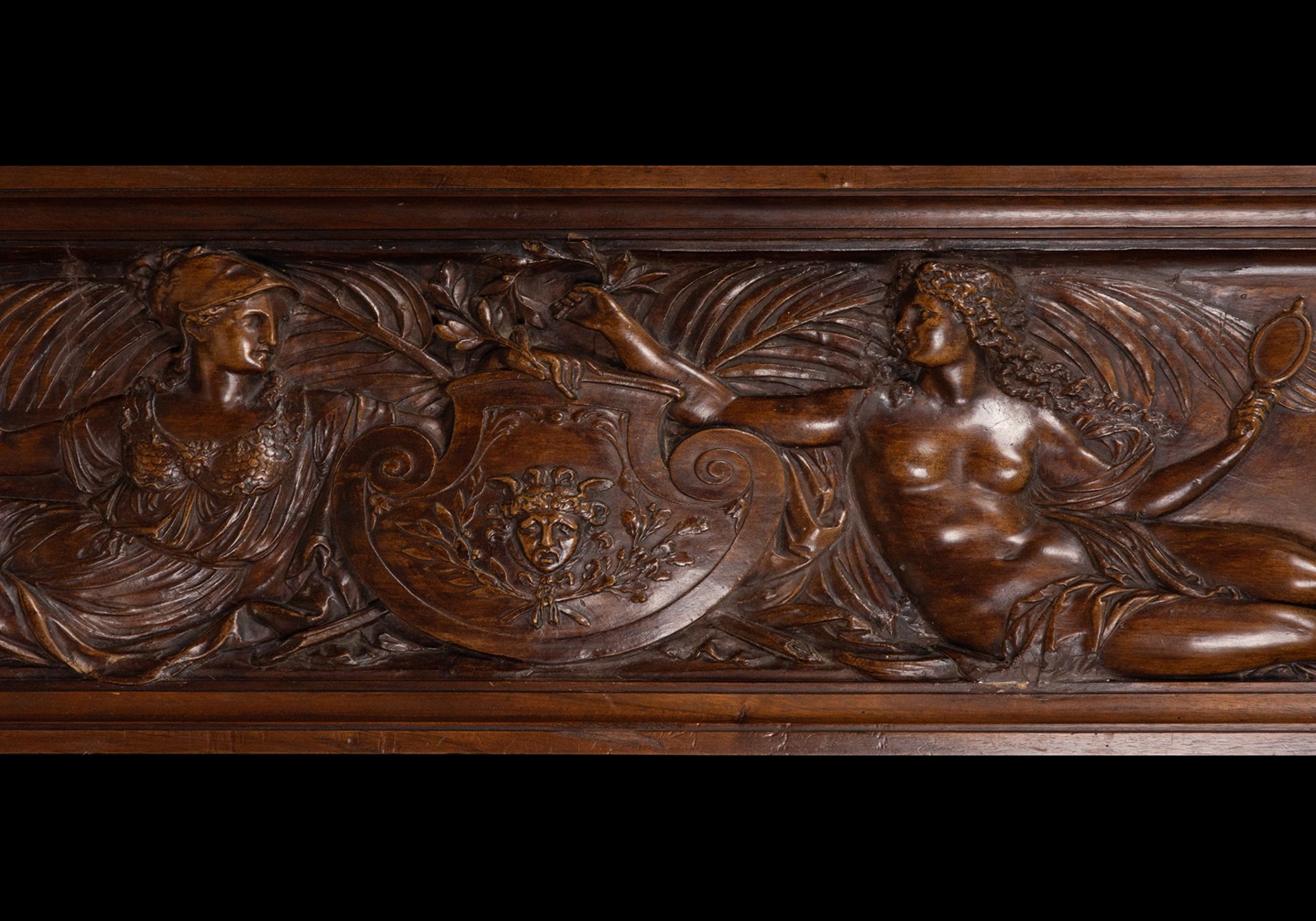 Crowned Venus next to Goddess Mars, palace relief in carved wood from the 17th century, French Renai - Image 3 of 4