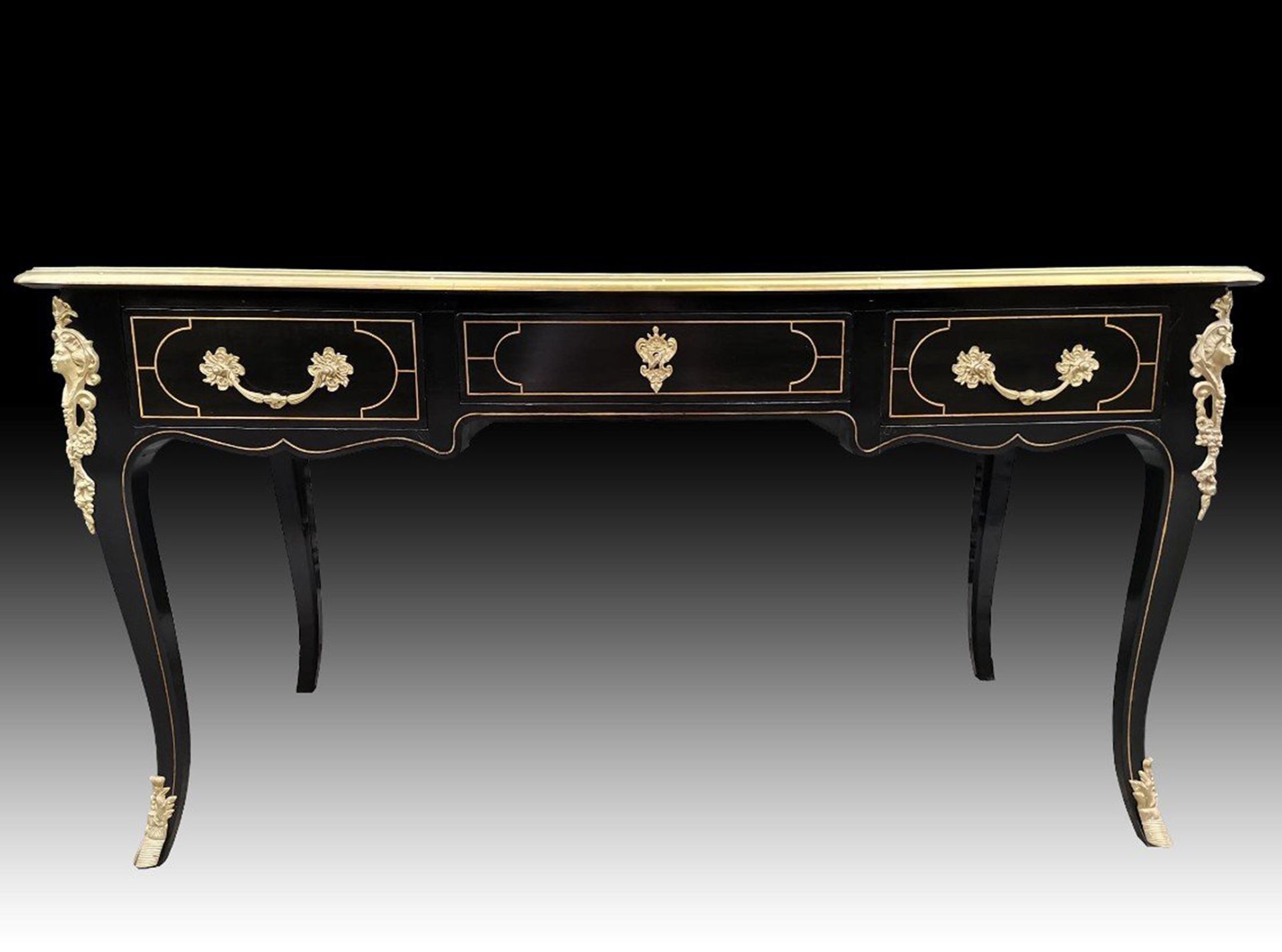 Large 19th century black lacquered Louis XV style writing desk