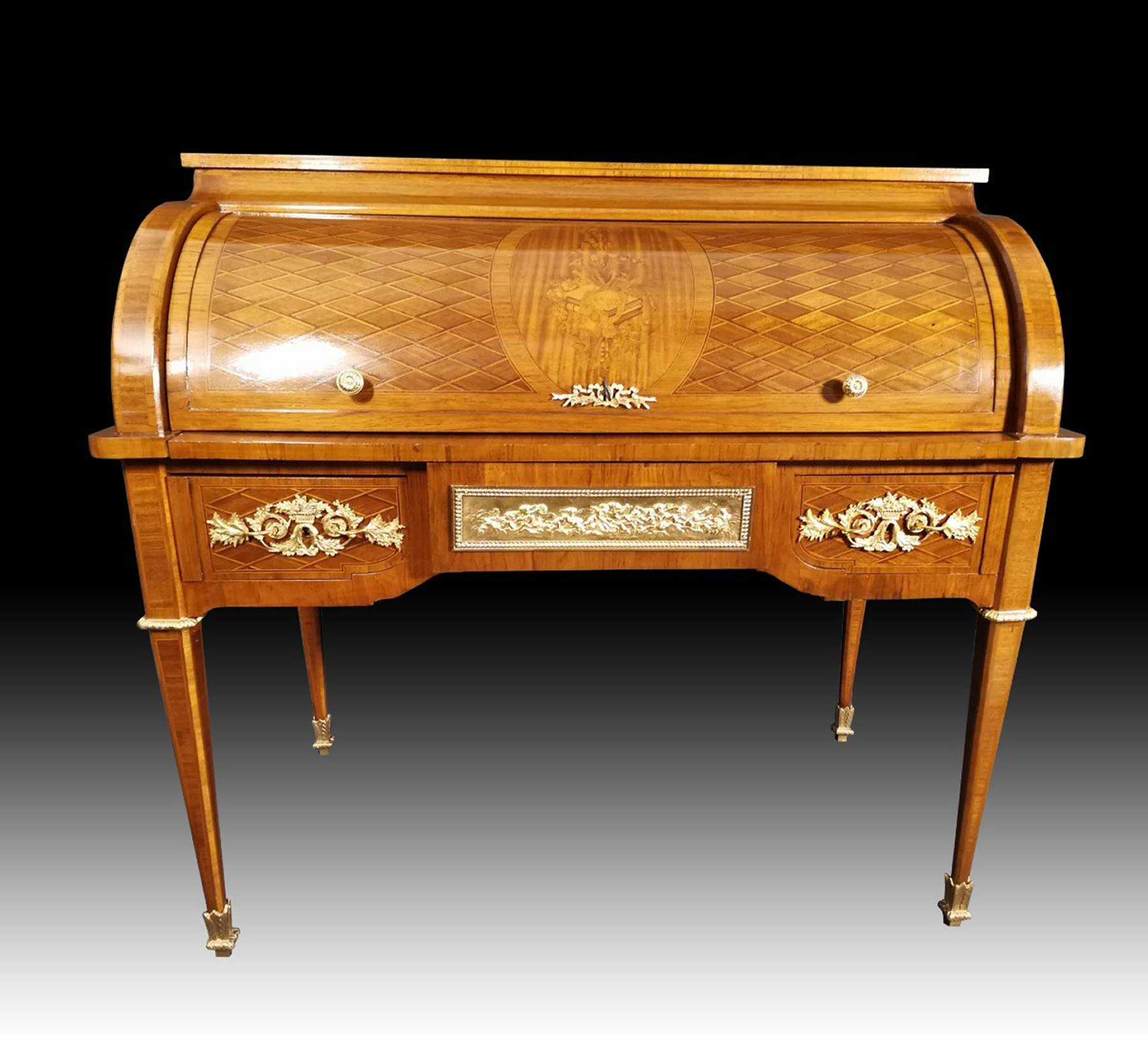 19th century cylindrical desk in Louis XVI style marquetry, 19th century - Image 7 of 7
