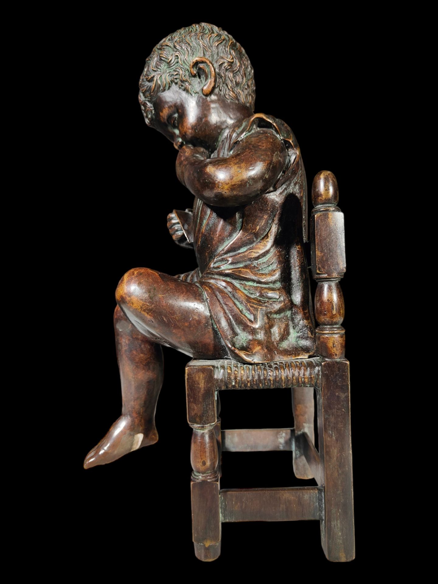 Seated girl in patinated bronze, 19th century - Image 3 of 5