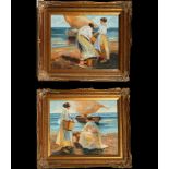 Mariscadoras, couple of oil paintings on canvas, after Sorolla y Bastida, Joaquín, Spanish school, 2