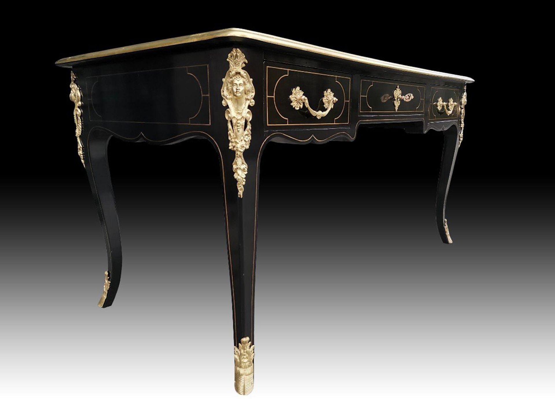 Large 19th century black lacquered Louis XV style writing desk - Image 3 of 4