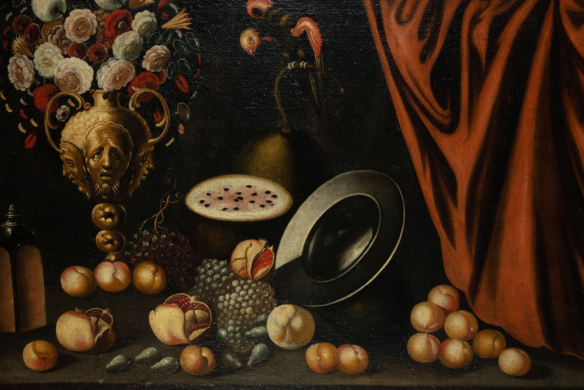 Magnificent Pair of Still Lifes with Summer Fruits and Birds, attributed to Blas de Ledesma, Spanish - Image 2 of 12