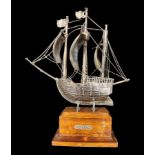 Spanish Galleon in Punched Sterling Silver, 20th century