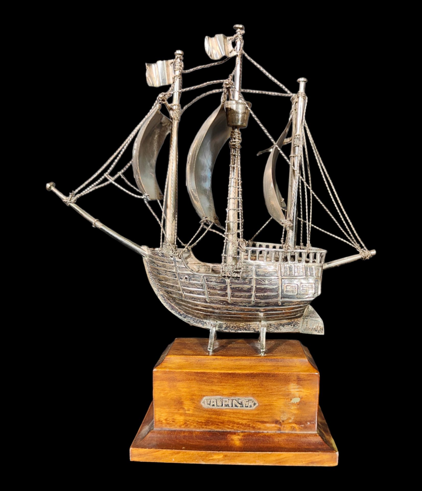 Spanish Galleon in Punched Sterling Silver, 20th century