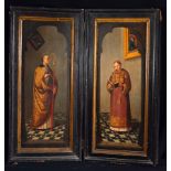 Renaissance Diptych of Bishops on panel, South Germany, Hispano-Flemish Renaissance school of the 16