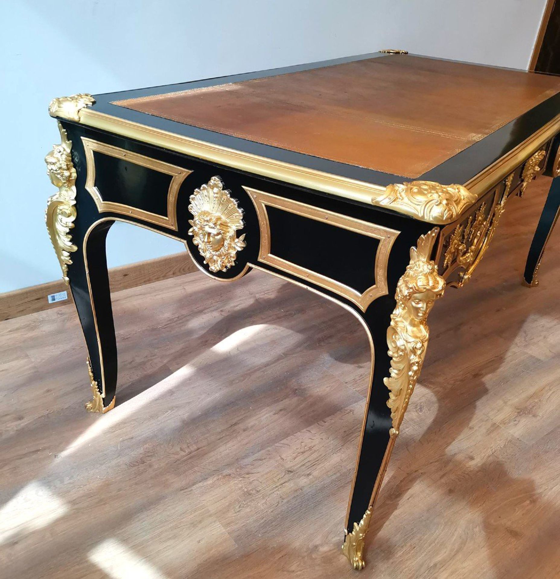 Important Regency Flat Black Lacquered Desk XII - Image 8 of 10