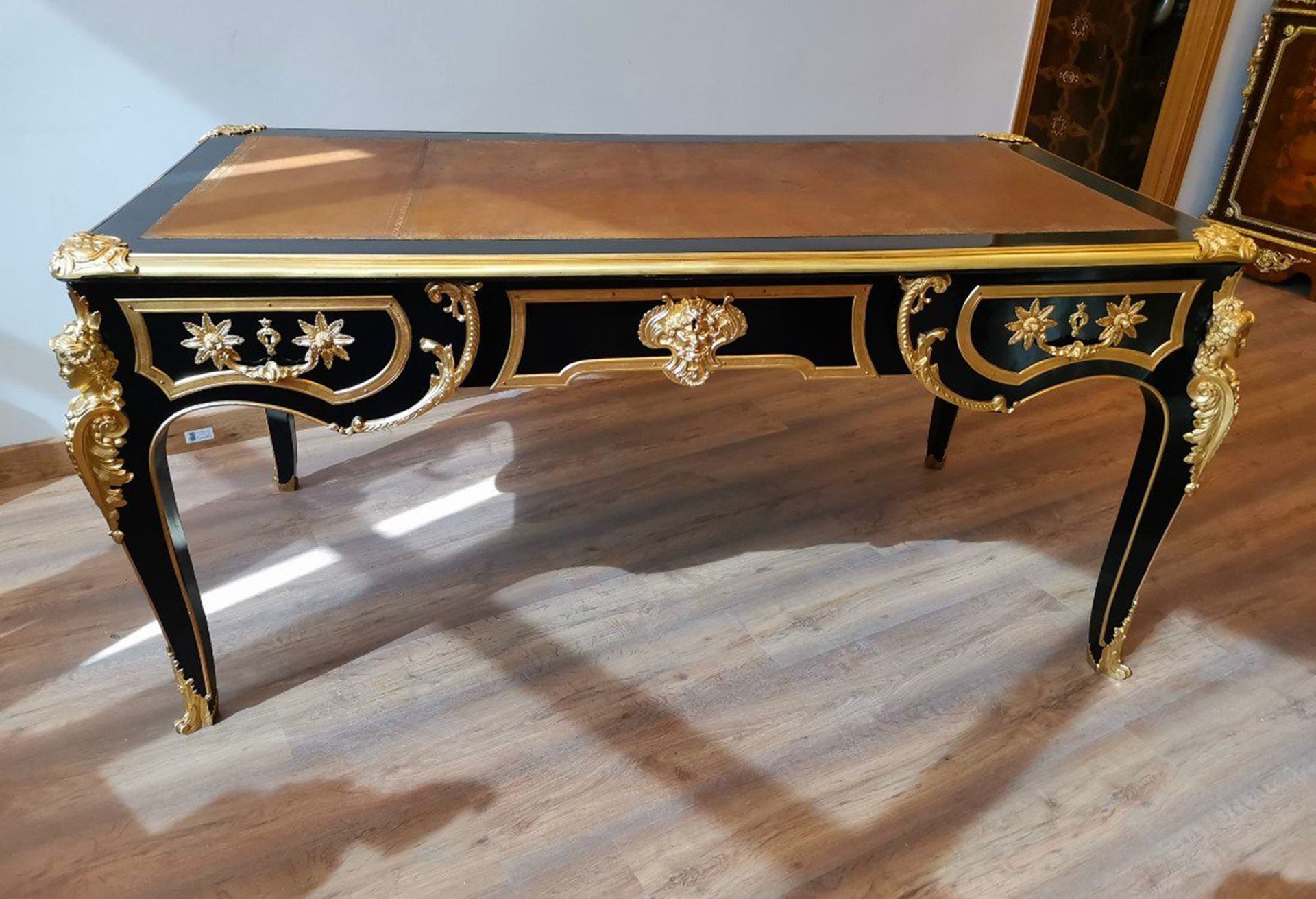 Important Regency Flat Black Lacquered Desk XII - Image 9 of 10