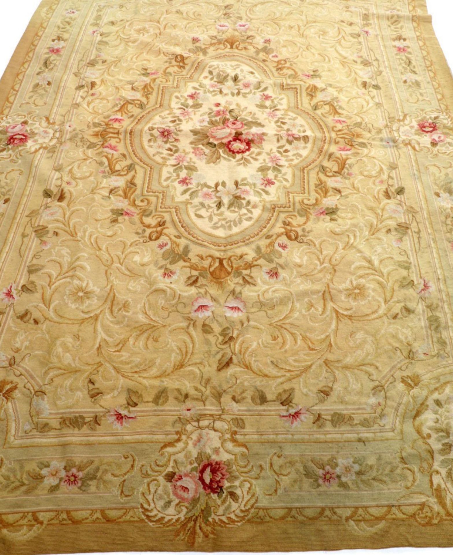 Hand-knotted French Aubusson tapestry decorated with flowers 19th century