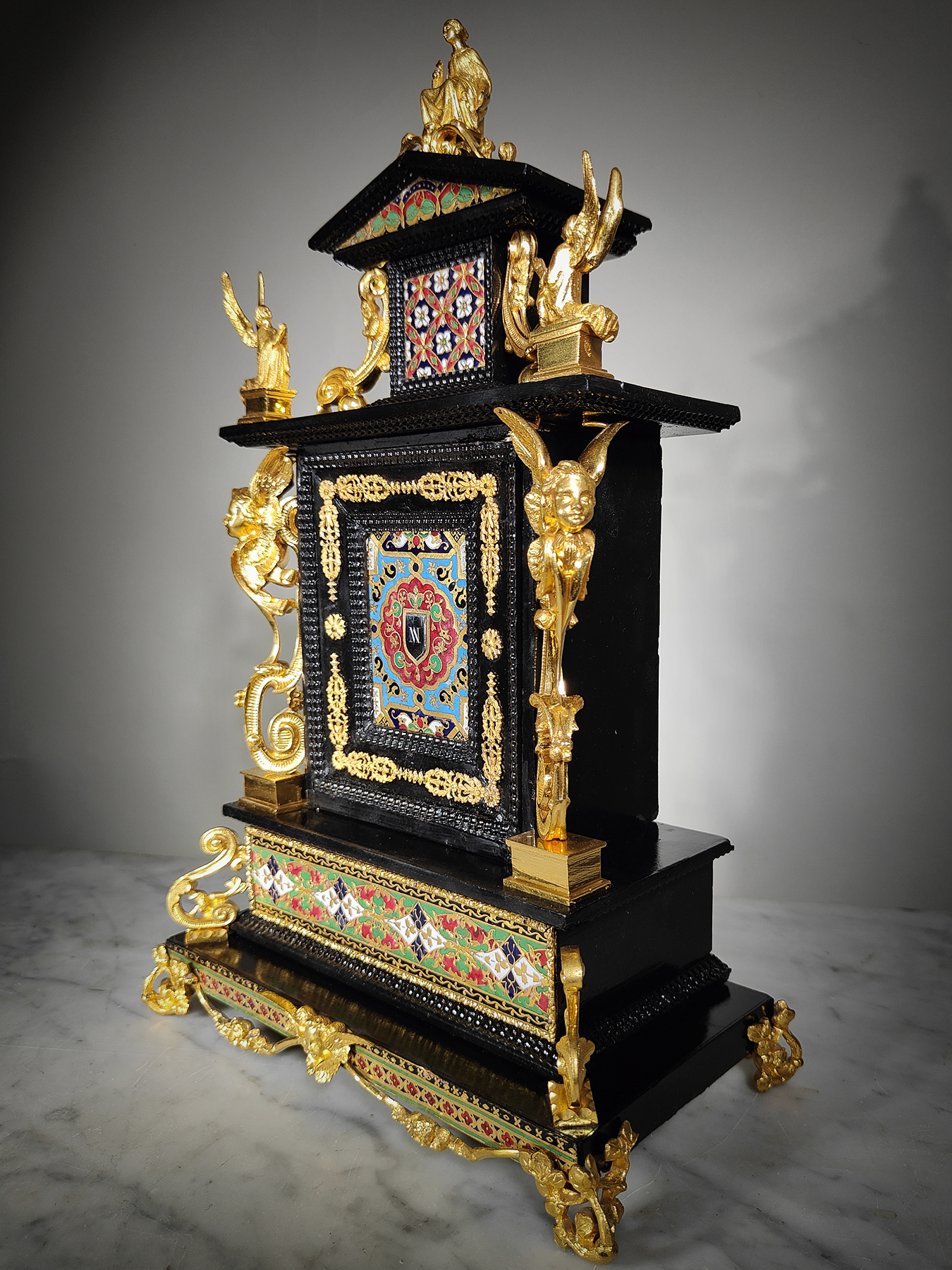 Italian Baroque tabernacle in mercury-gilt bronze, silver enamel and ebony, 19th century - Image 2 of 4