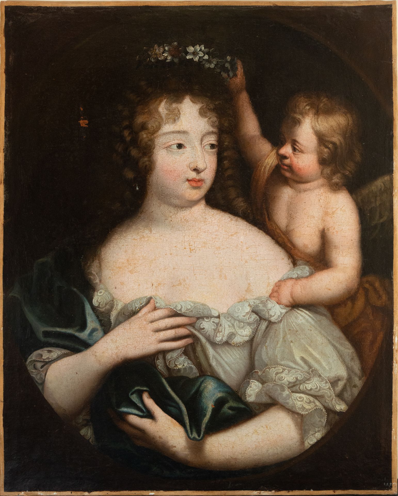 Attributed to the Workshop of Pierre Mignard, Madamme de Montespan being crowned in her Beauty by Cu