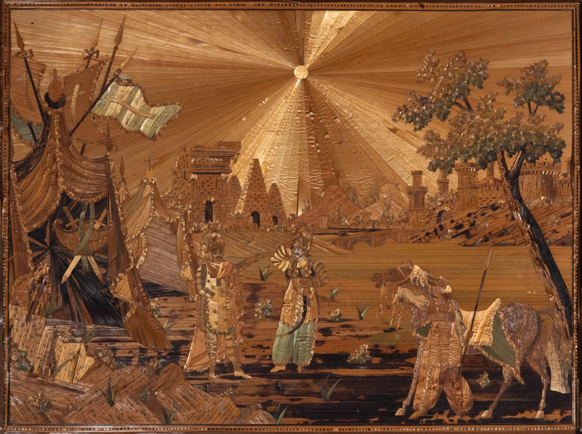 Marquetry painting depicting Roman Legionnaires, French work from the early 19th century - late 19th - Image 2 of 7