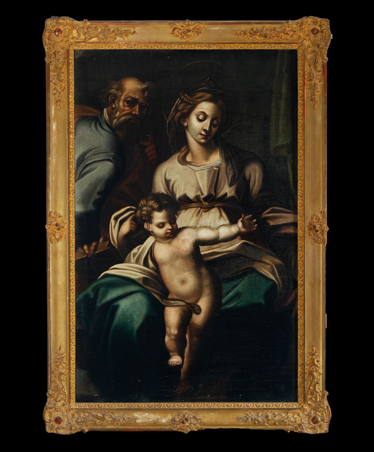 Great Holy Family in oil, 18th century Italian school, following models by Rafael Sanzio