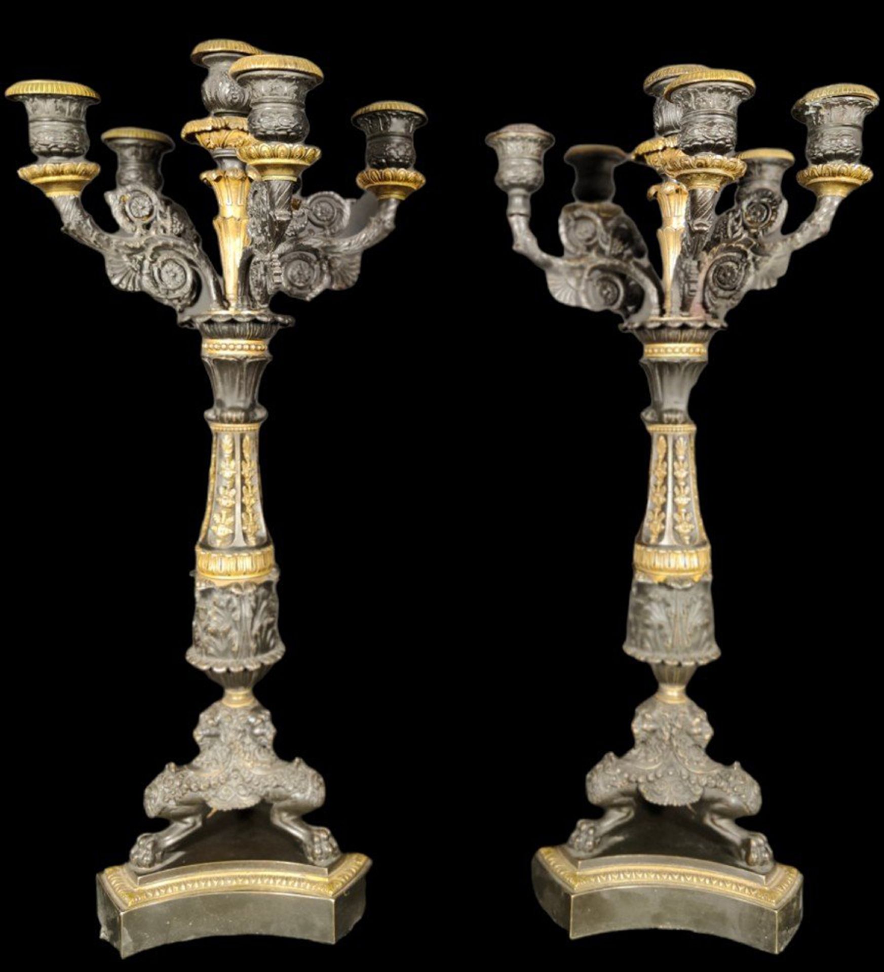Pair of 19th century French candlesticks in gilt bronze