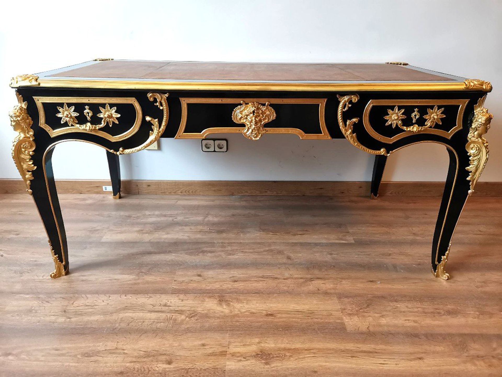 Important Regency Flat Black Lacquered Desk XII