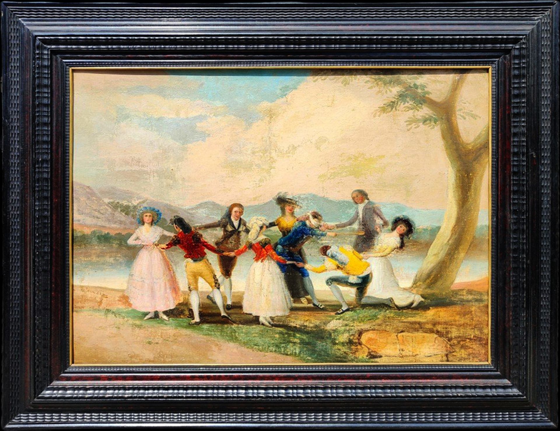 The Game of the Chicken, large oil on canvas of the French school of the eighteenth century