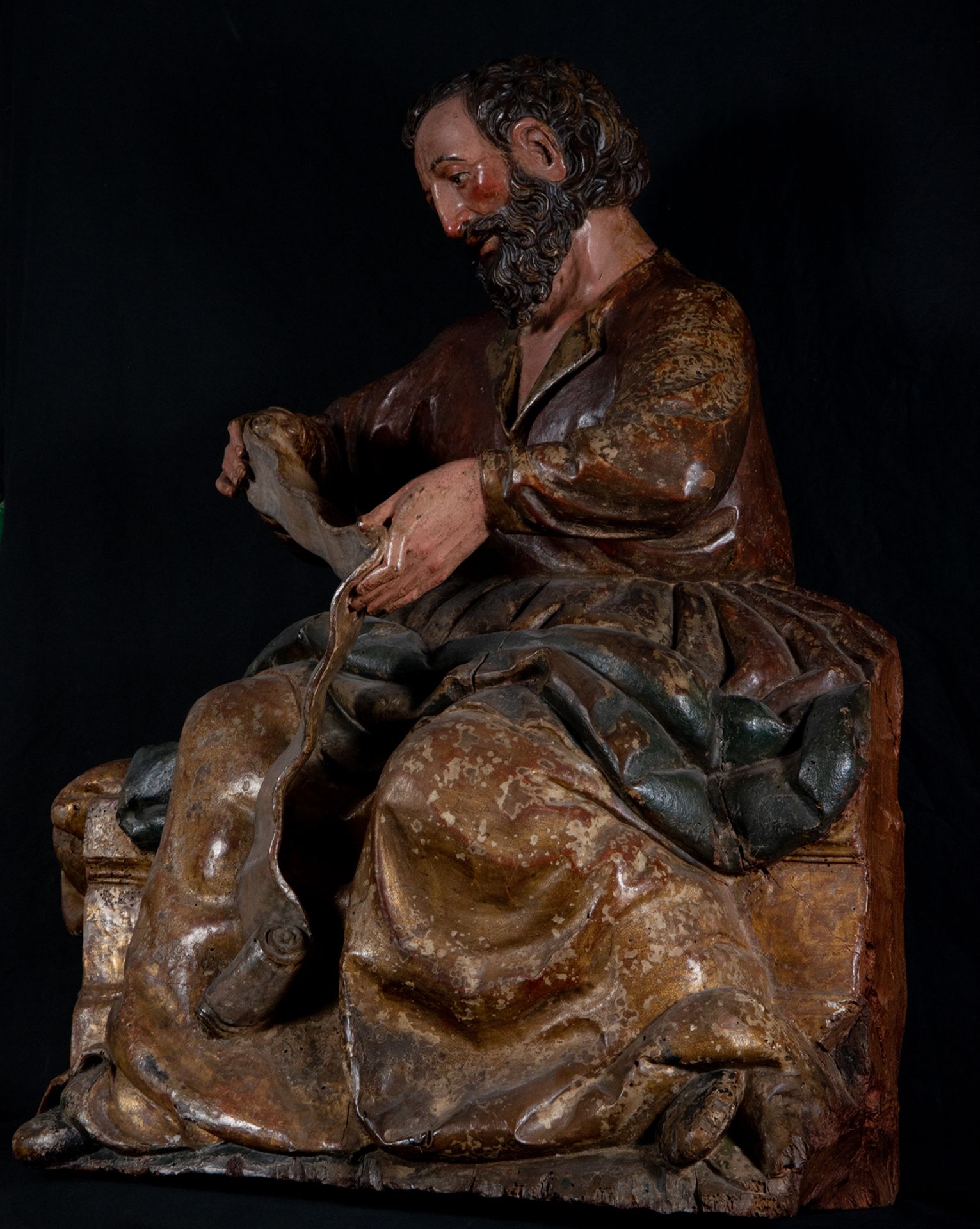 Important San Mateo Evangelista, late 15th century, Late Gothic Hispano-Flemish school, Burgos, Nort - Bild 6 aus 10