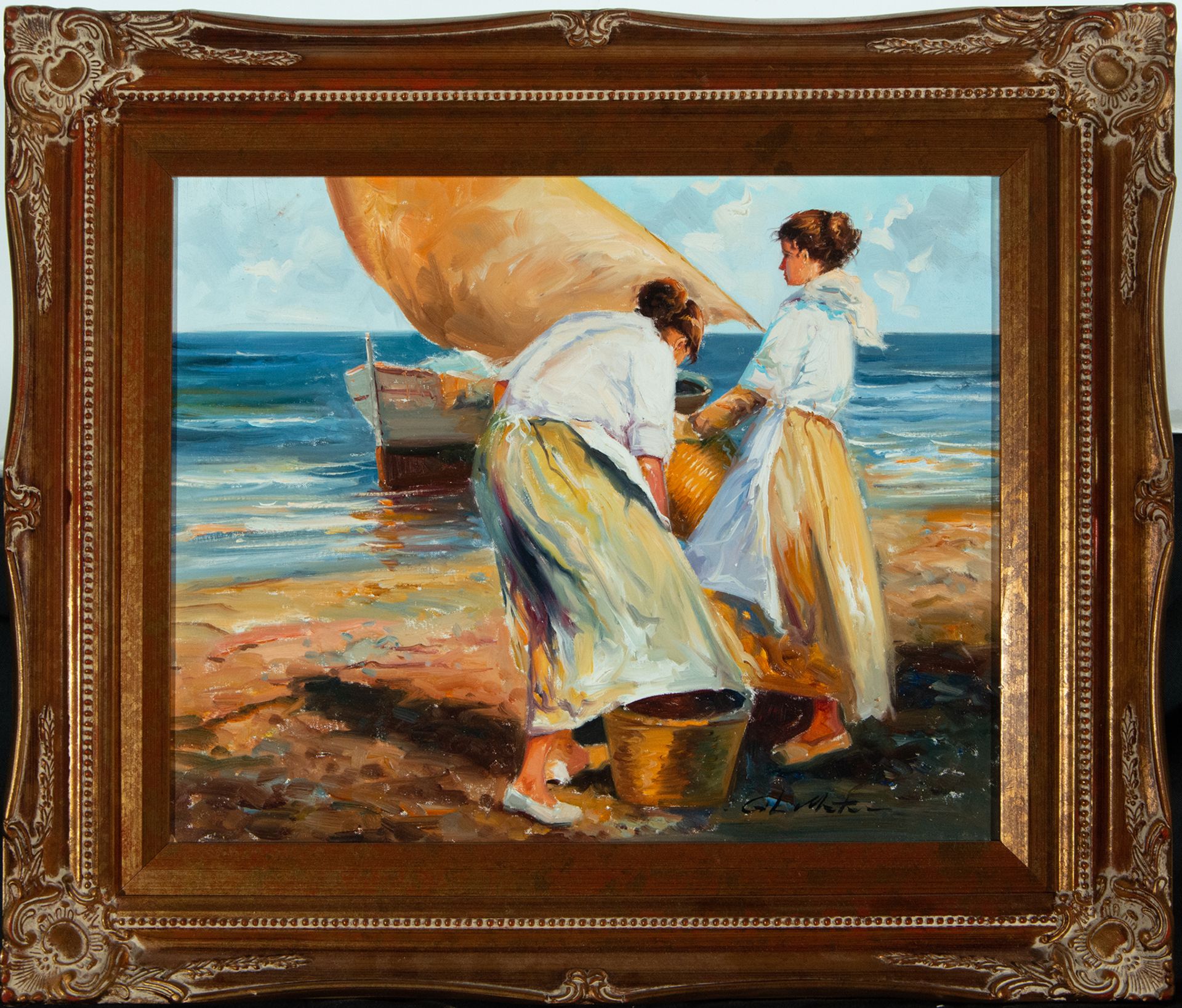 Mariscadoras, couple of oil paintings on canvas, after Sorolla y Bastida, Joaquín, Spanish school, 2 - Image 6 of 7