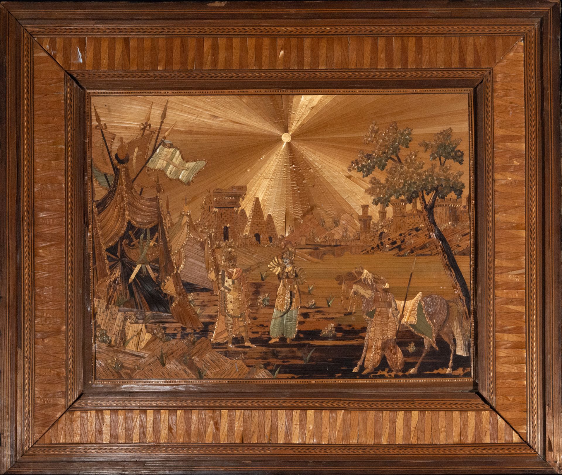 Marquetry painting depicting Roman Legionnaires, French work from the early 19th century - late 19th