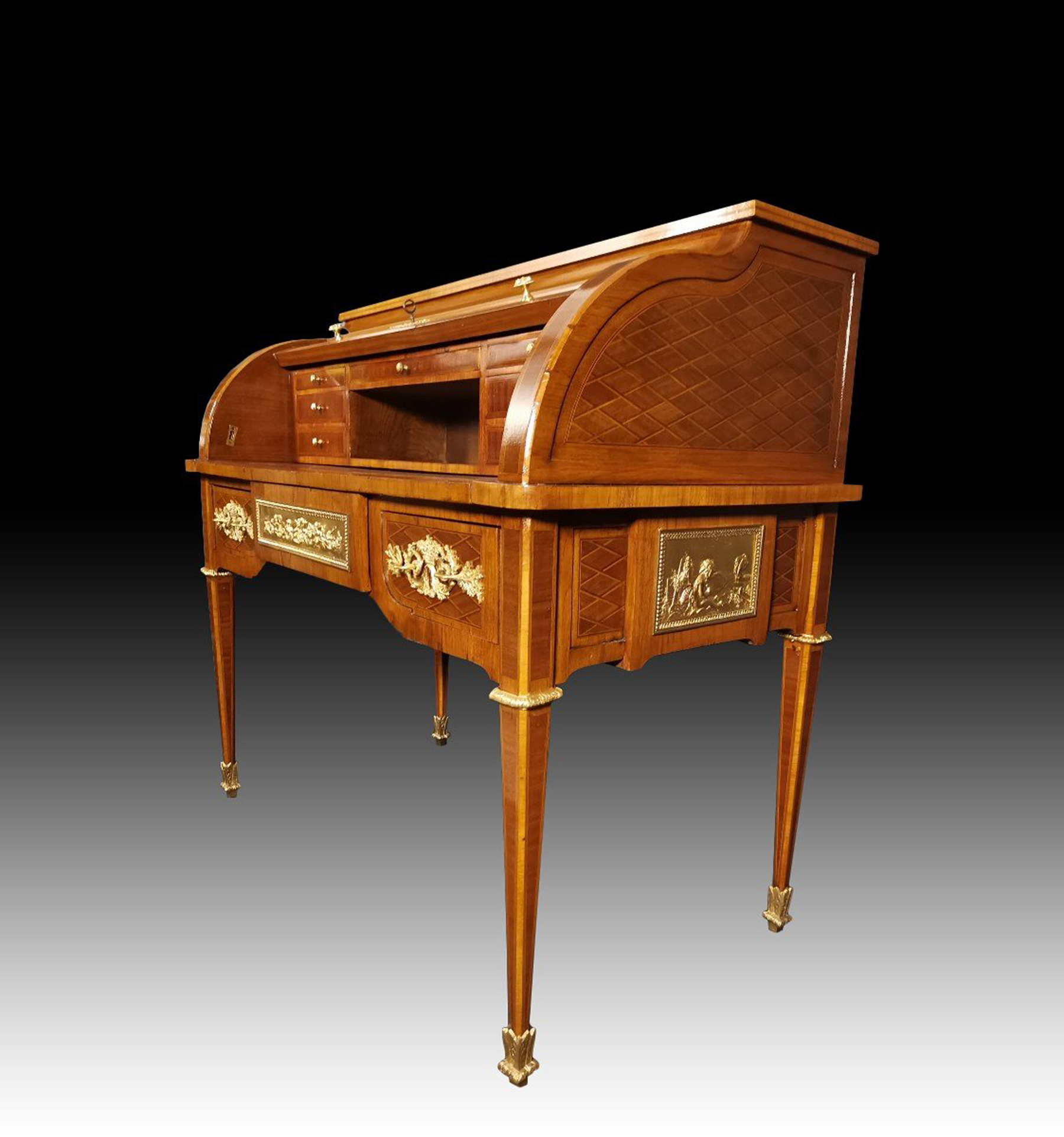 19th century cylindrical desk in Louis XVI style marquetry, 19th century - Image 4 of 7