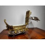 Exceptional automaton Ship or Galleon in solid Spanish Sterling silver from the 18th century