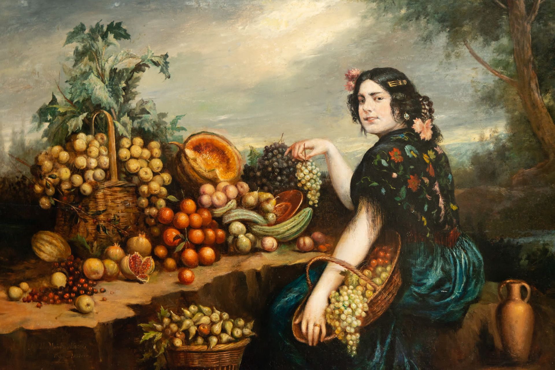 Important Woman With Basket of Fruits, Tomas Munoz Lucena (Córdoba, 1860-Madrid, 1943), 19th C - Bild 4 aus 6