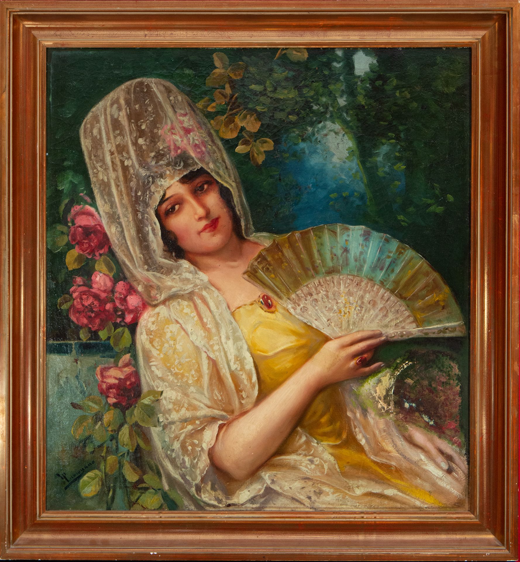 Lady with a Fan, Italian school of the early 20th century, signed