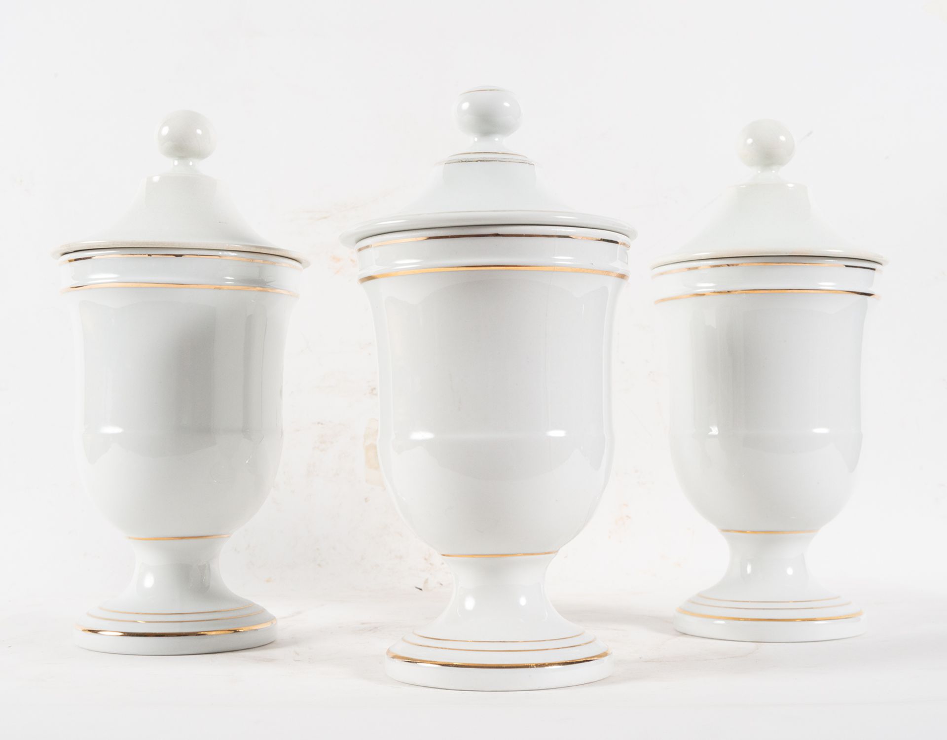 Set of three glazed ceramic pharmacy jars, 19th century - Image 2 of 2