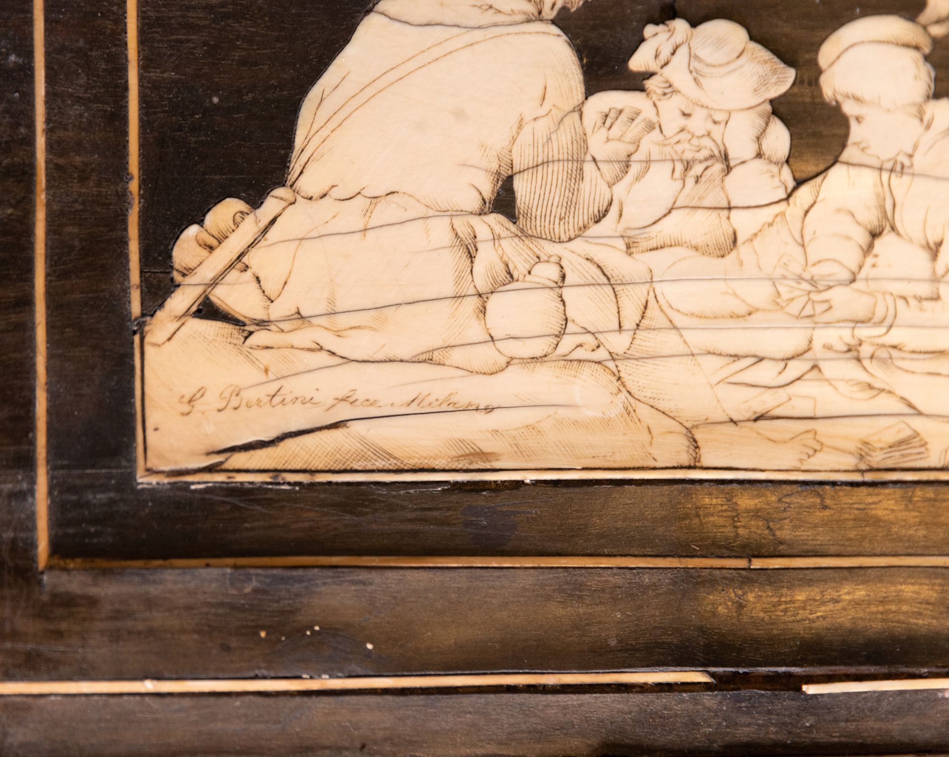 Exquisite Florentine Desk in ebony and bone inlay, signed Joseph Bertin(?)/Negt. de furniture ébene, - Image 5 of 9