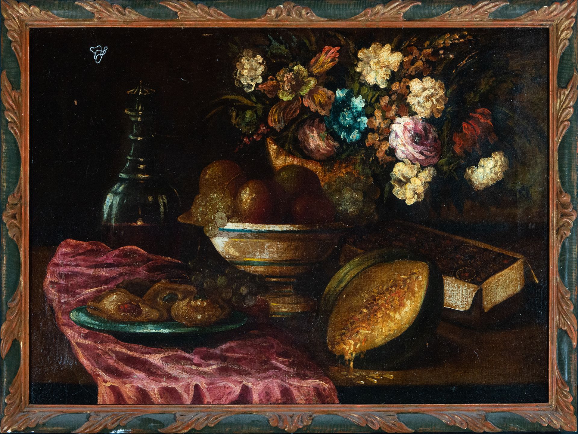 Summer Still Life of Flowers and Fruits, 19th century Italian school