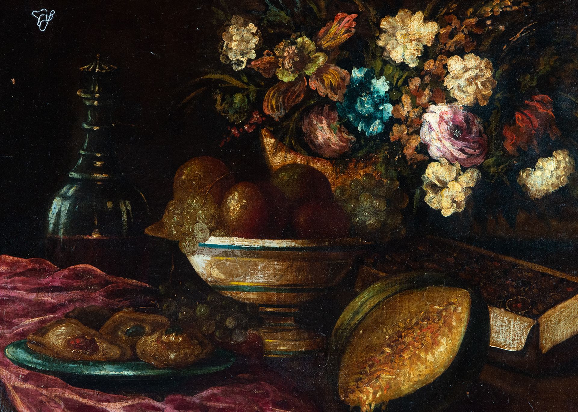 Summer Still Life of Flowers and Fruits, 19th century Italian school - Image 2 of 4