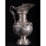 Large Solid Spanish Silver Jug with Angels and Lion motifs, 19th century, with contrasting Law