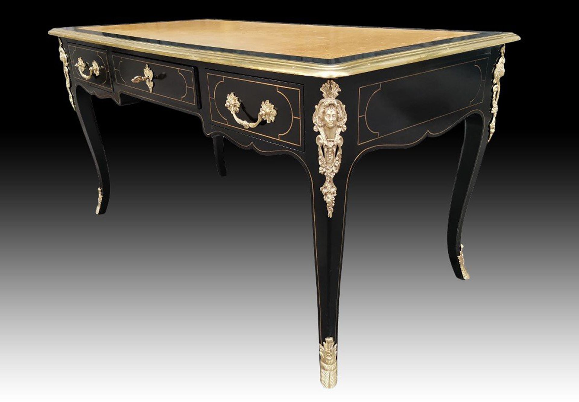 Large 19th century black lacquered Louis XV style writing desk - Image 4 of 4