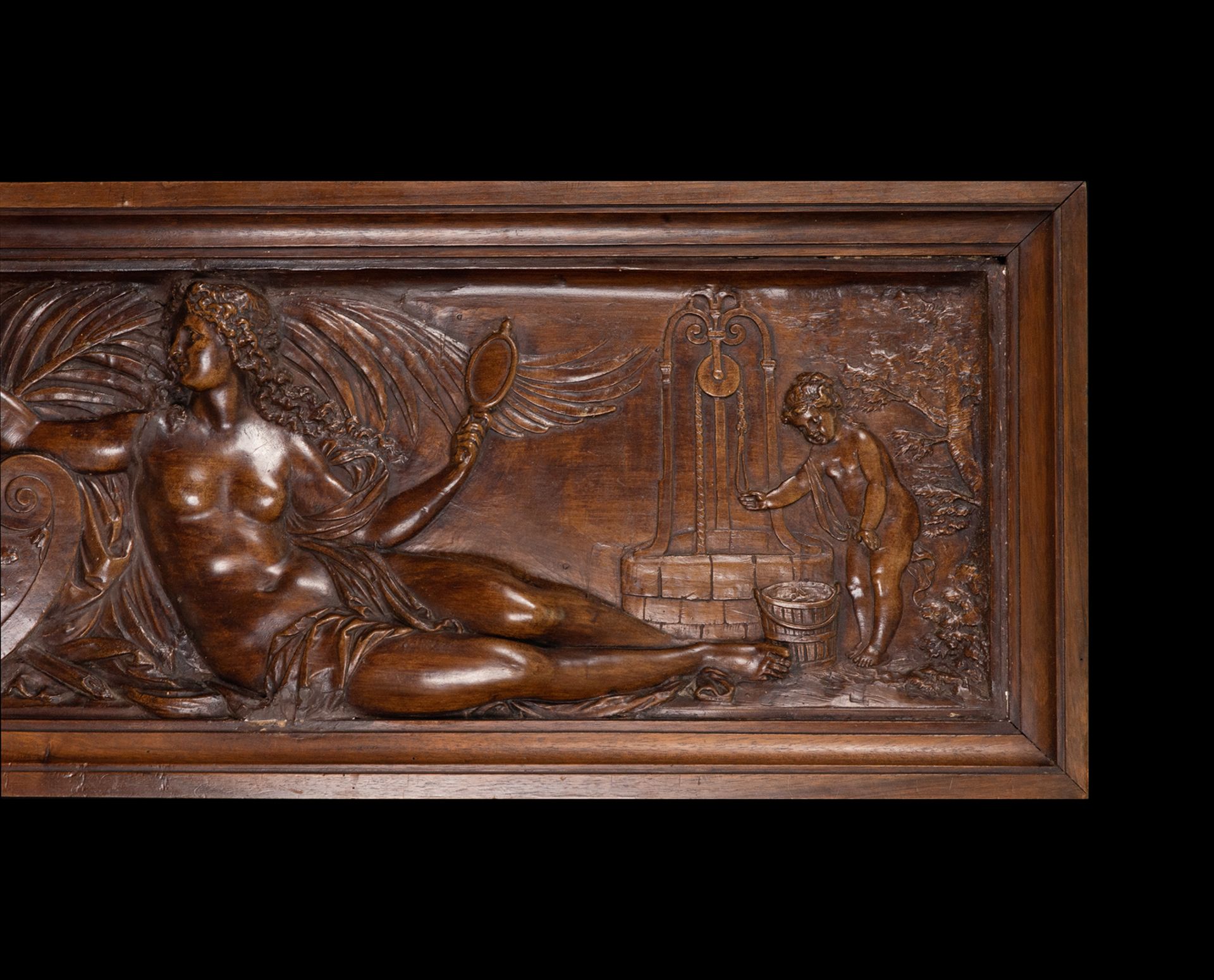 Crowned Venus next to Goddess Mars, palace relief in carved wood from the 17th century, French Renai - Image 2 of 4