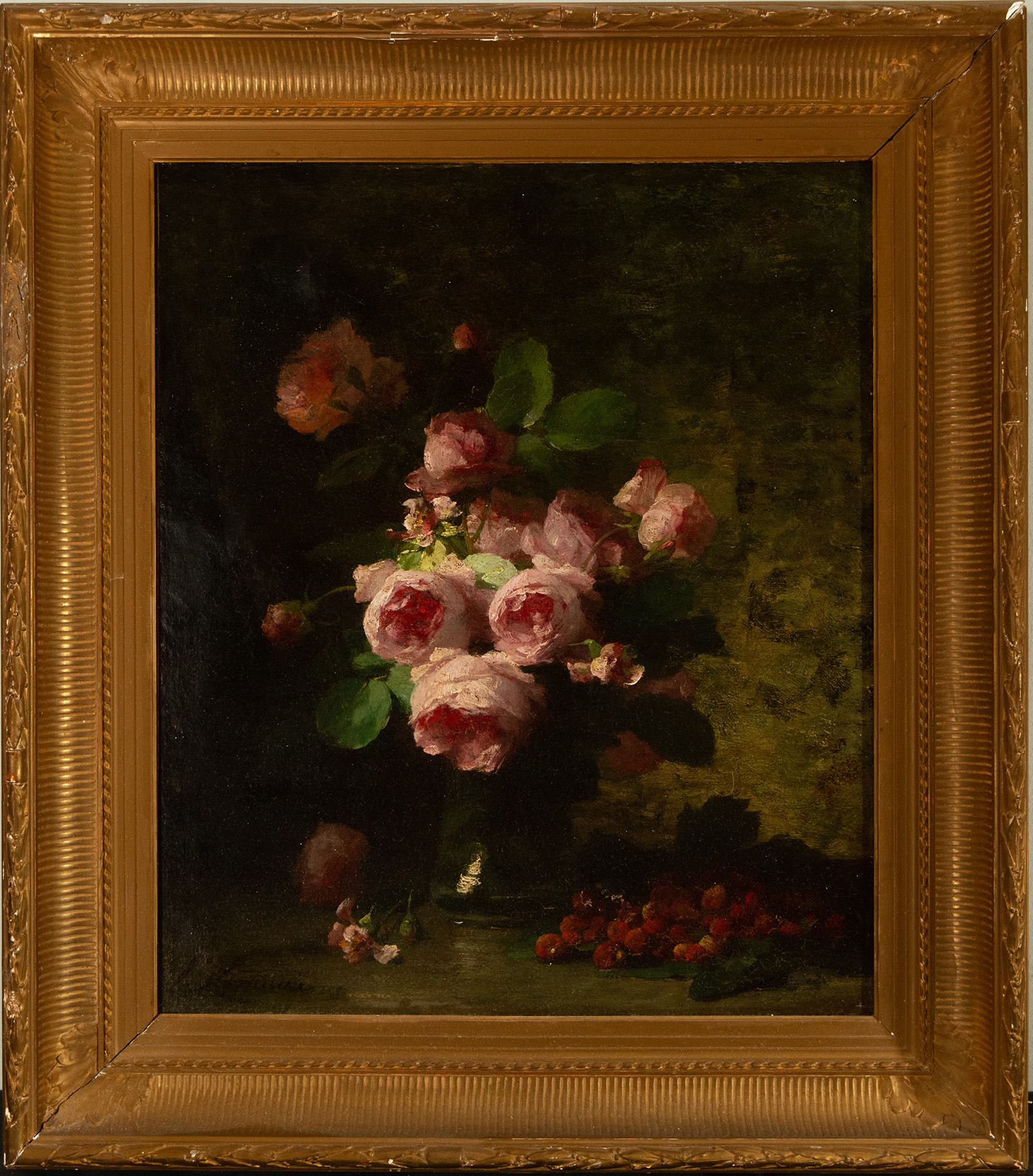 Still Life of Flowers, French school, 19th century, signed lower left corner