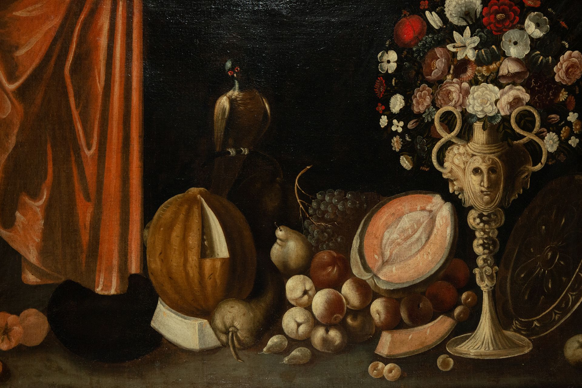 Magnificent Pair of Still Lifes with Summer Fruits and Birds, attributed to Blas de Ledesma, Spanish - Image 8 of 12