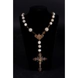 Silver filigree rosary and large 1 cm mother-of-pearl beads, late 19th century