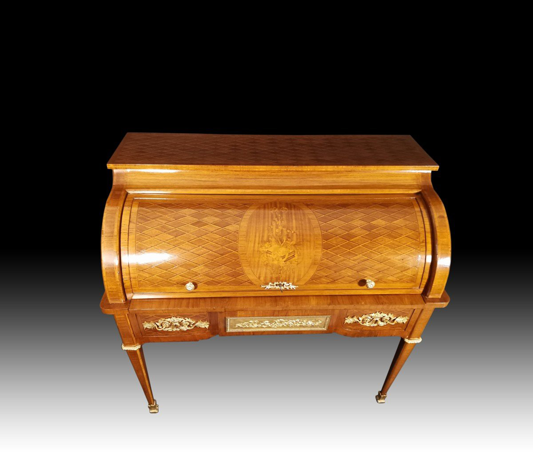 19th century cylindrical desk in Louis XVI style marquetry, 19th century - Image 3 of 7