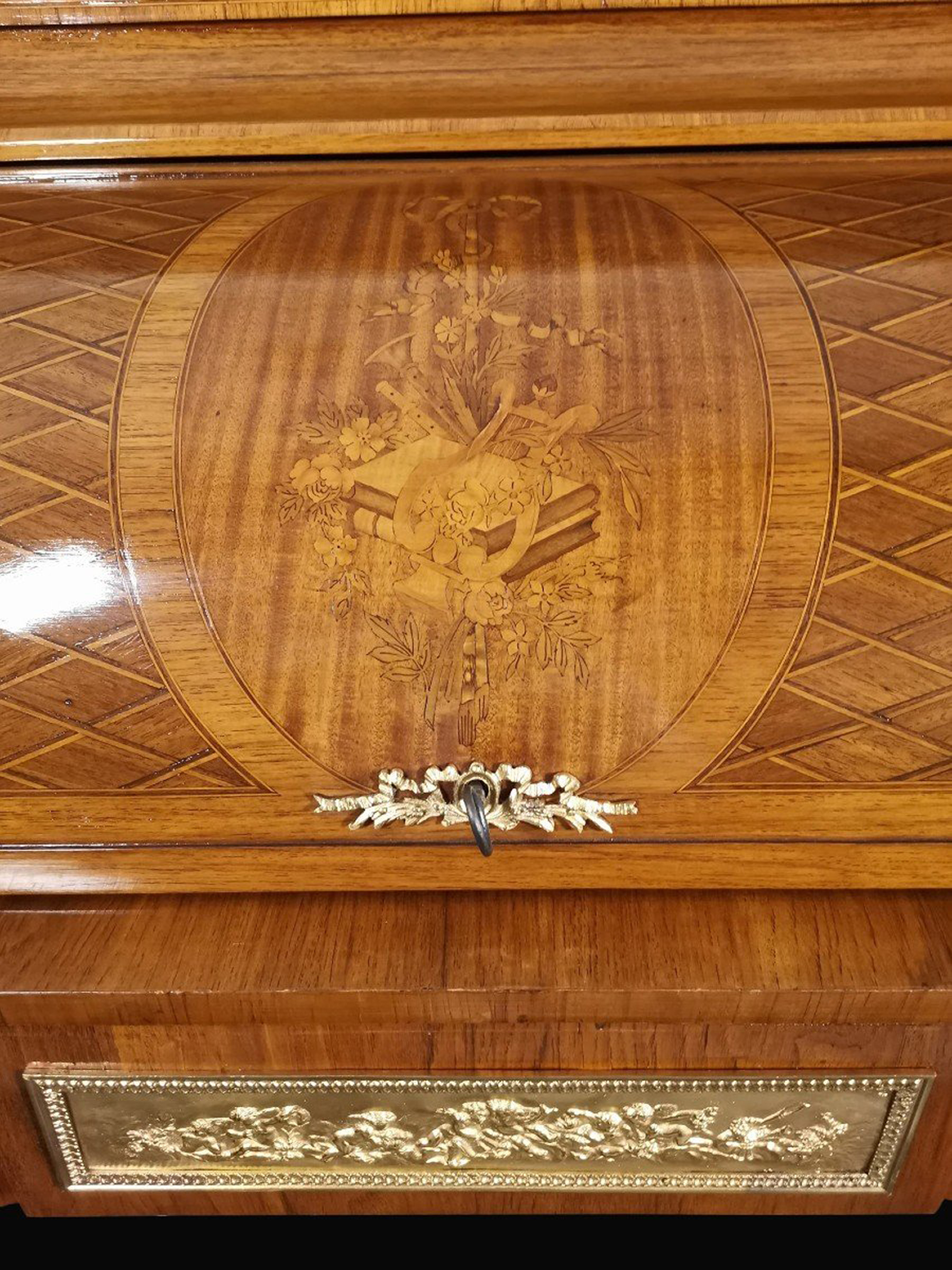 19th century cylindrical desk in Louis XVI style marquetry, 19th century - Image 2 of 7