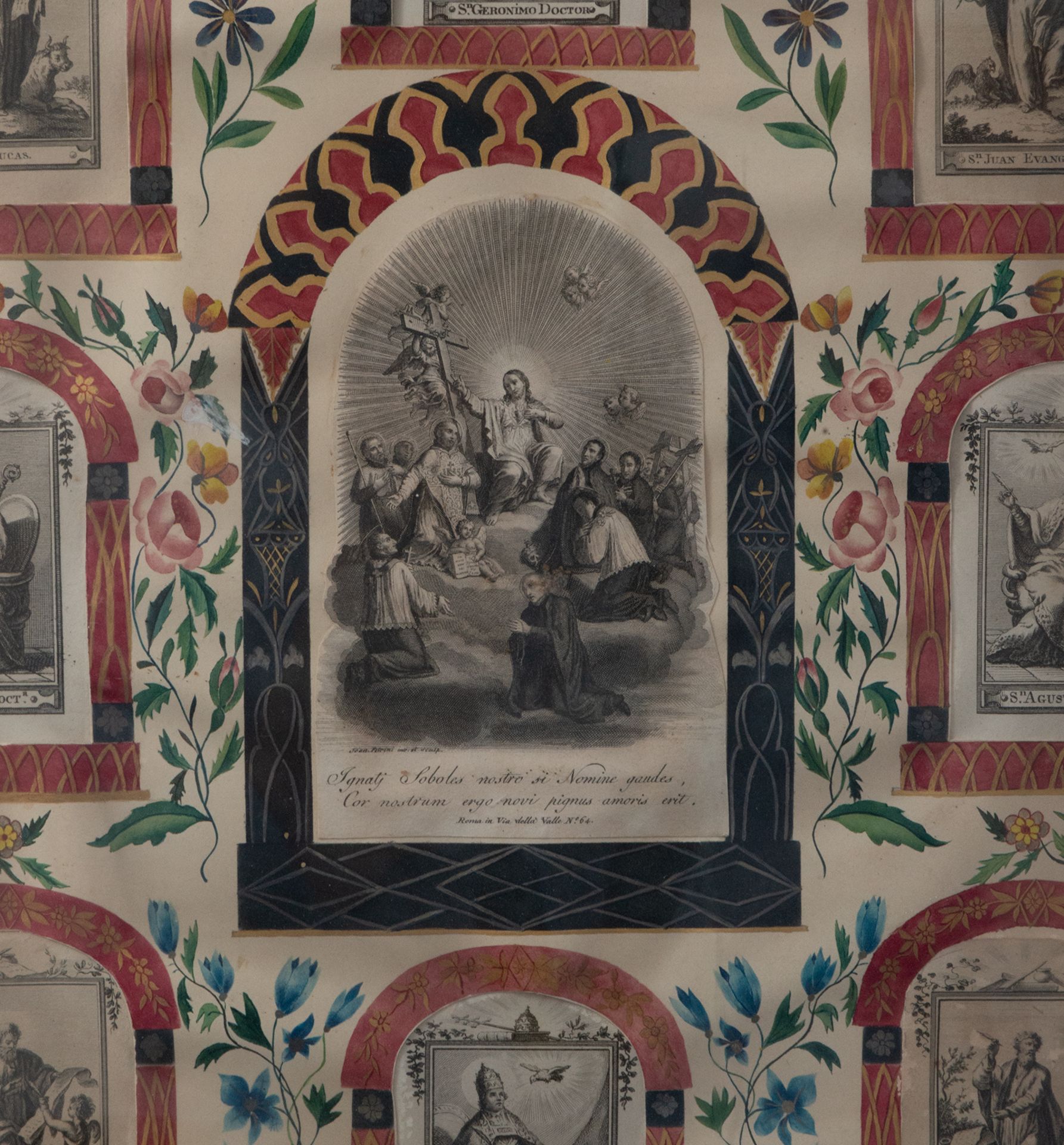 Pair of Italian Reliquaries in wallpaper framed with relics of various Martyrs, 18th century - Bild 5 aus 9