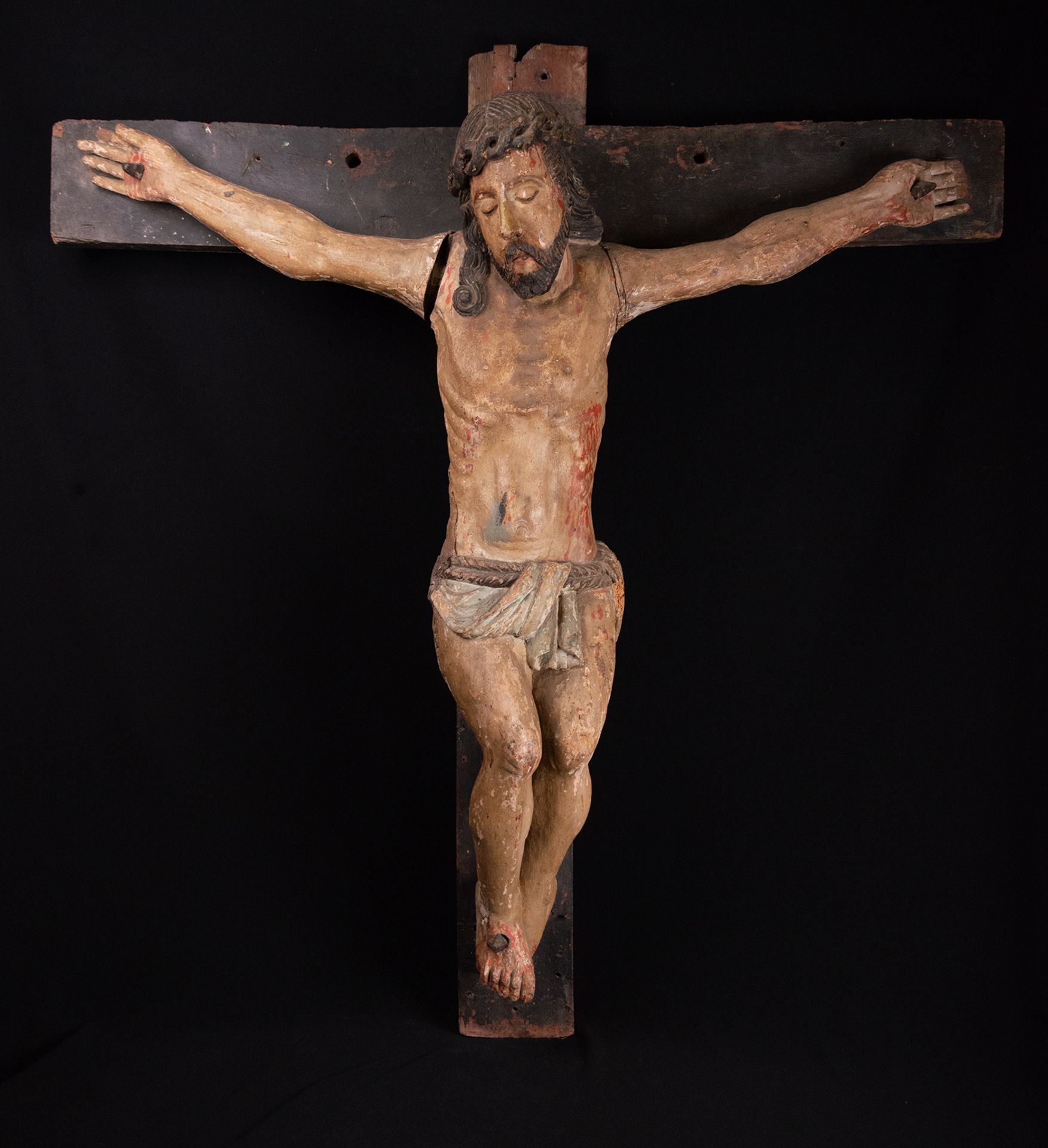 Great Colonial Christ of Puebla from the 17th century, Mexico, New Spanish work inspired by the mode