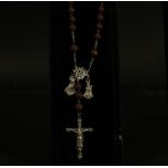 Peruvian rosary in silver filigree and coconut beads with Christ of the Earthquakes of Cuzco, early