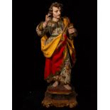 Large Saint John the Evangelist in polychrome wood, Novohispanic colonial school from the end of the