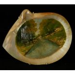 Shell in Mother of Pearl with River, 19th century Philippine Colonial School, signed