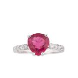 Ring with 1.7 ct central Pink Sapphire, mounted in 18k white gold