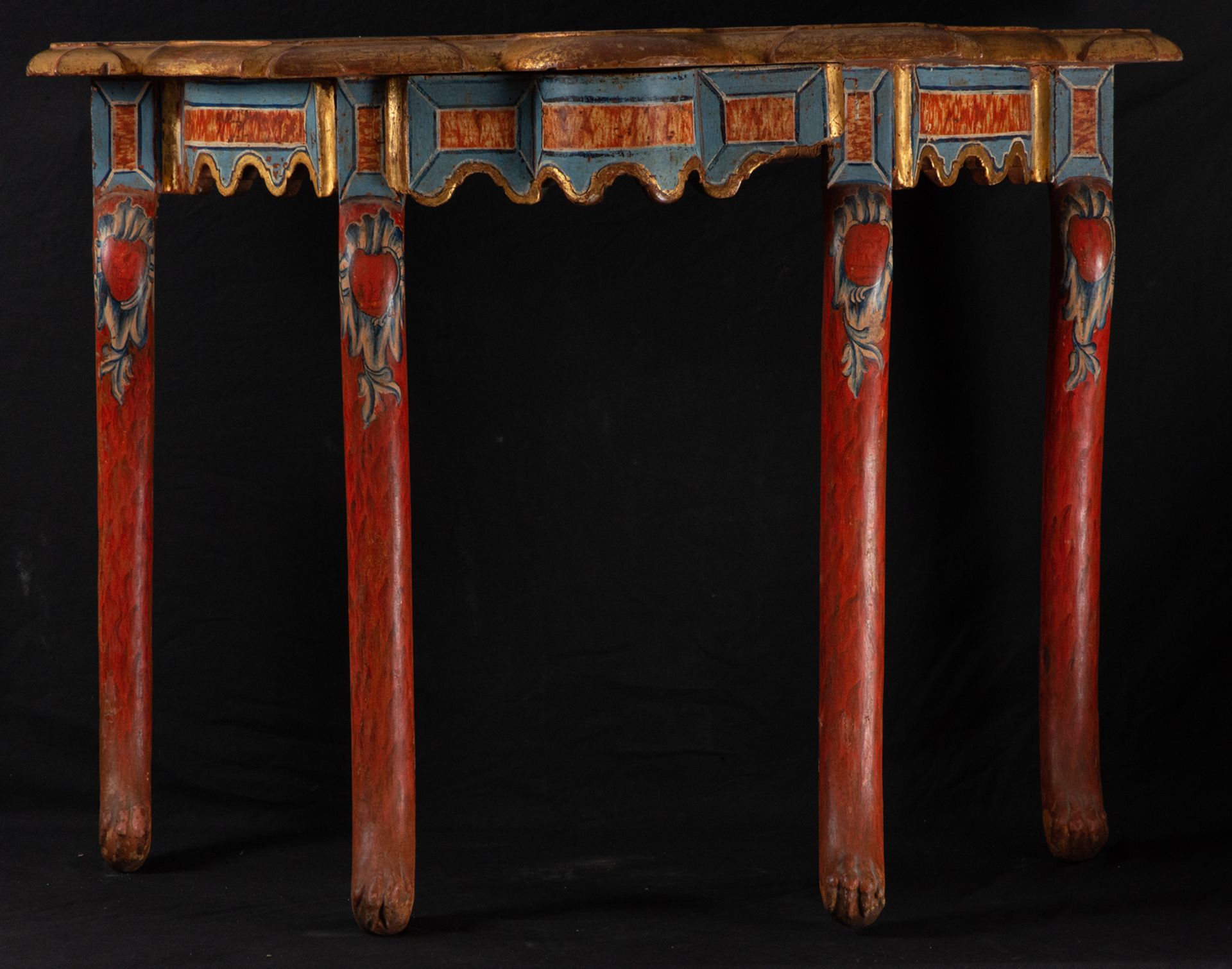 Important New Spanish console in polychrome wood, colonial work of the 18th century
