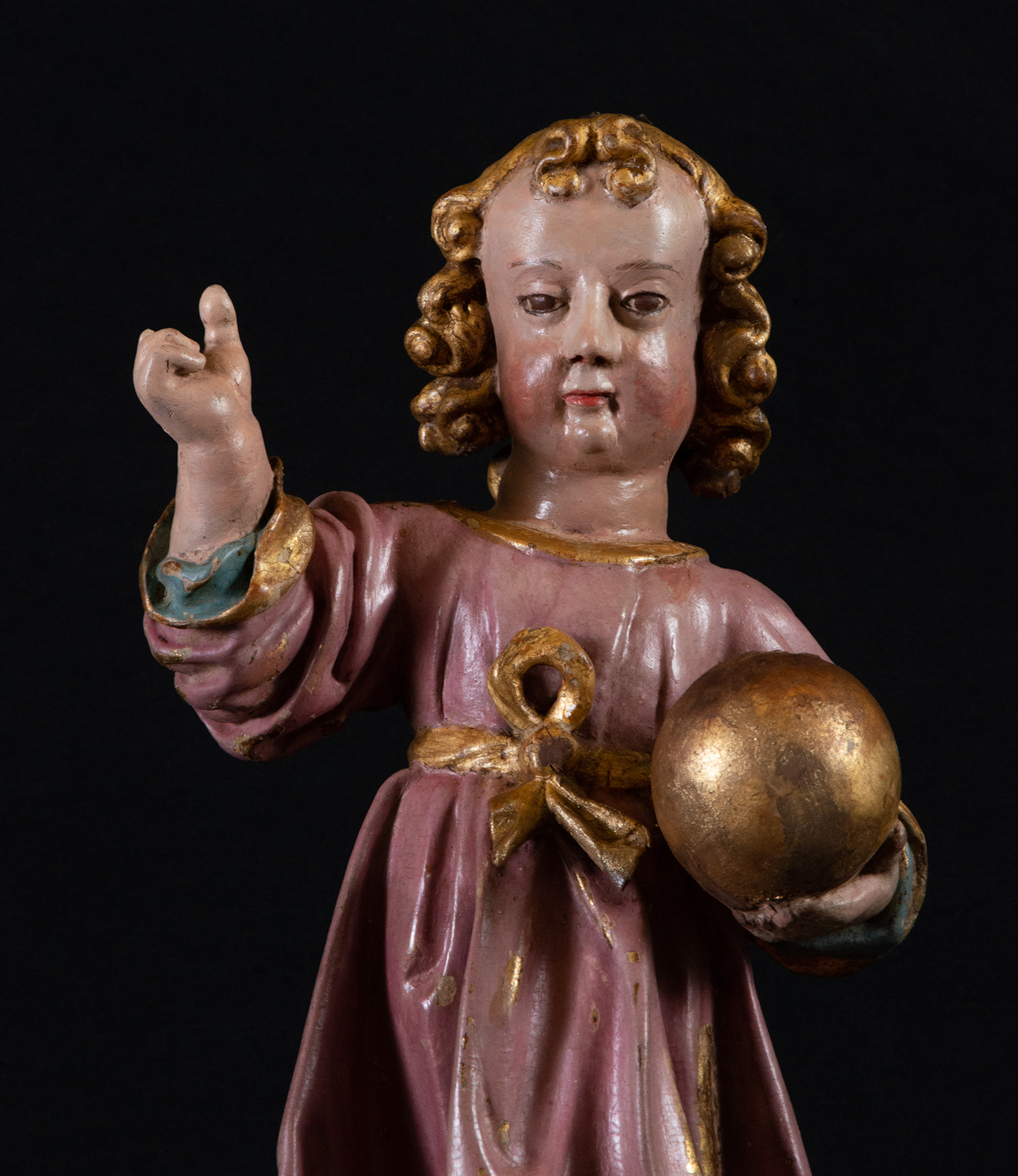 Infant Jesus Salvator Mundi, New Spanish colonial work from the second half of the 17th century, Mex - Image 2 of 7