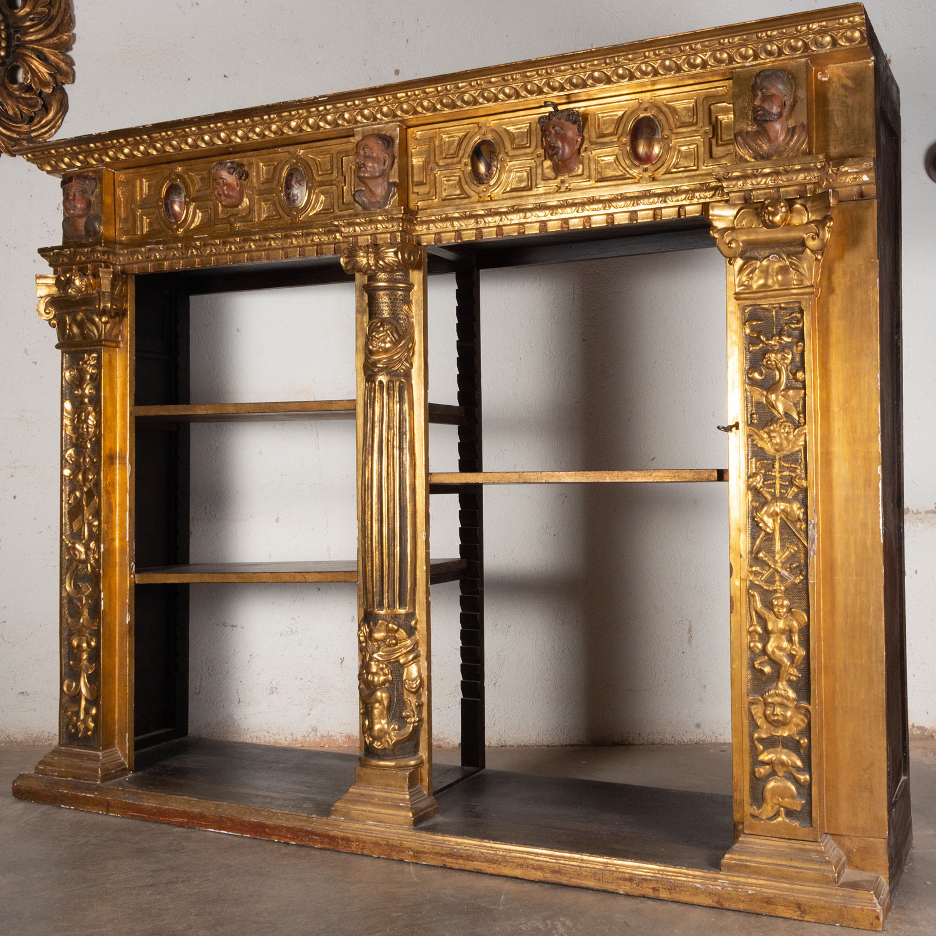 Large Bookcase Furniture (pair of previous batch) made up of a Renaissance Altarpiece with shelves,  - Image 8 of 9