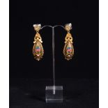 Pair of gold and enamel earrings with pearl, 19th century, 18-carat sterling gold, 19th-century Ital