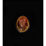 Important Agathe Cameo mounted in gold and guilloché enamels with a bust of a Roman Patrician, the m